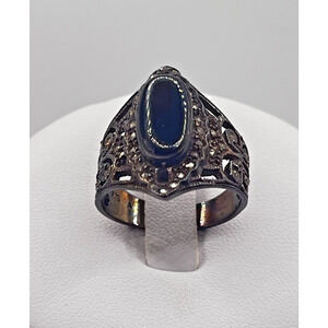 Vintage Sterling Silver Ring Size 7.5 Womens Black Onyx Marcasite Ring